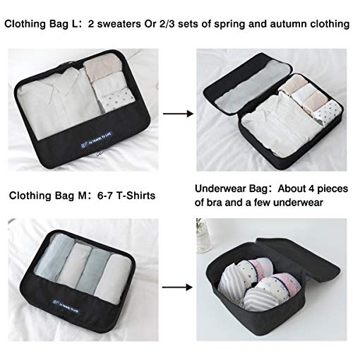 VASCHY Organizador Zapatos,7 en 1 Set Organizador de Maletas Bolsas de Equipaje Cubos de Embalaje Viaje Bolsas de Almacenamiento para Ropa Zapatos Cosméticos Negro