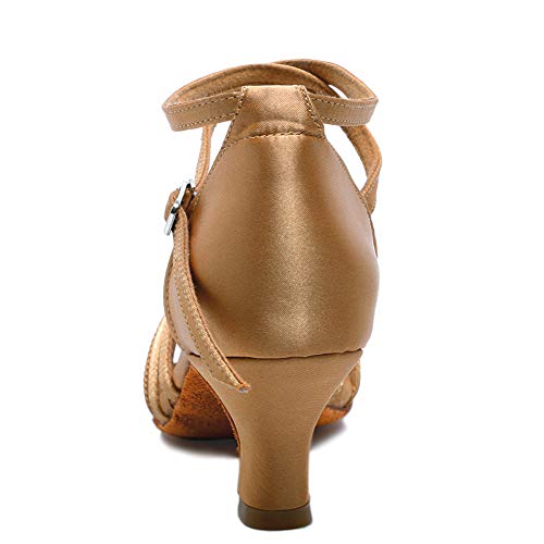 VASHCAME-Zapatos de Baile Latino de Tacón Alto/Medio para Mujer Beige 38 (Tacón-5cm)