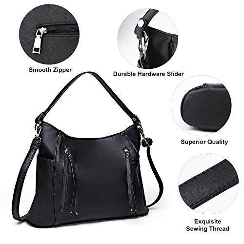 VBIGER Bolso de Mano para mujer Bolso de hombro negro Hobo Grande con Asa para Compras Conjunto 2 en 1 Bolso de Hombro Pequeño para Mujer para Oficina Escuela Viaje de Compras (negro)