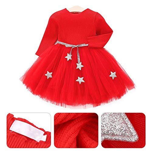 Vestido de tutú de punto con mangas largas para bebés Vestido de tul con princesa infantil y falda con mezcla de algodón con cintura de estrellas para