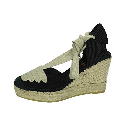 Vidorreta - Alpargata Cuña Esparto Serraje Negro Cintas Blancas para: Mujer Color: Negro Talla: 39