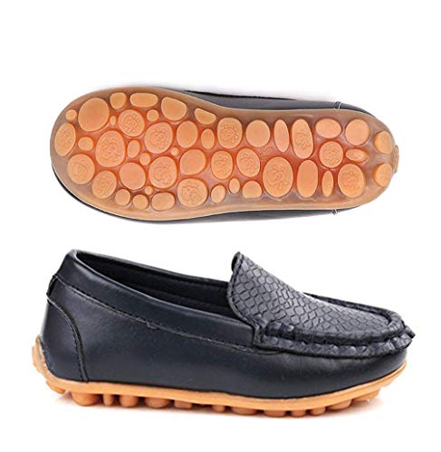 Vorgelen Mocasines de Cuero para Niños Moda Casual Zapatos del Barco Chicos Chicas Linda Comodidad Loafers Antideslizante Zapatos para Caminar/Azul Oscuro 24 EU=Etiqueta: 25