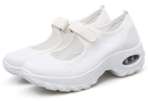 Vorgelen Sandalias Deportivas de Mujer Malla Ligero Plataforma Zapatillas Mary Jane Casual Cómodas Respirable Sneakers para Deportes Fitness Correr Trabajar