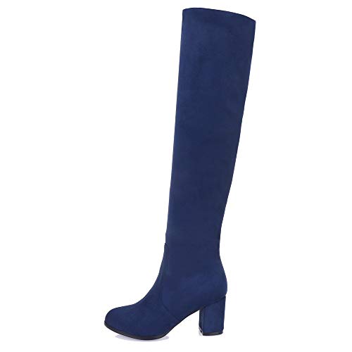 VulusValas Mujer Fashion Tacon Alto Rodilla Botas Blue Size 38 Asian