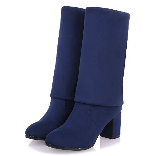 VulusValas Mujer Fashion Tacon Alto Rodilla Botas Blue Size 38 Asian