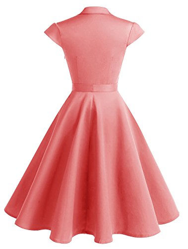 Wedtrend Vestido Vintage Escote V 1950s Cóctel Rockabilly Mujer Vestido Fiesta WTP10007CoralS