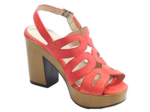 Wonders L-9161 Ante V Coral - Sandalias para mujer de nobuck, tacón alto con efecto madera Rojo Size: 37 EU