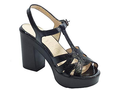 Wonders L-9164 Lack V Negro - Sandalias para mujer de piel barnizada, tacón alto y plataforma lacada Negro Size: 36 EU