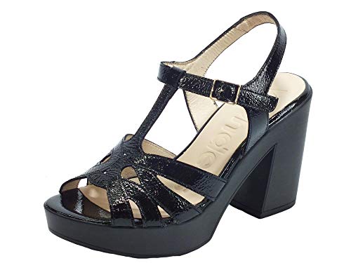 Wonders L-9164 Lack V Negro - Sandalias para mujer de piel barnizada, tacón alto y plataforma lacada Negro Size: 36 EU