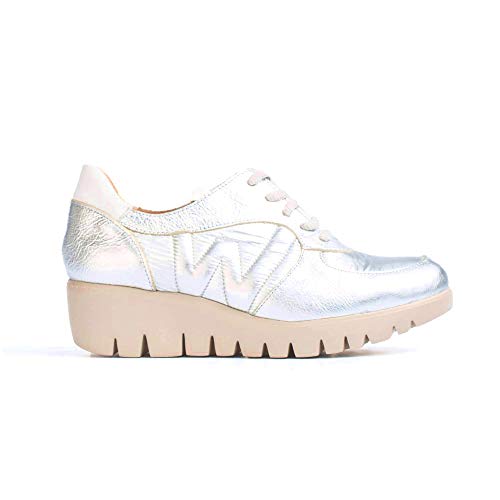 WONDERS - Zapatillas Casual - Cuero para: Mujer Color: Wash/Nylon M/Wash Plata Talla: 41