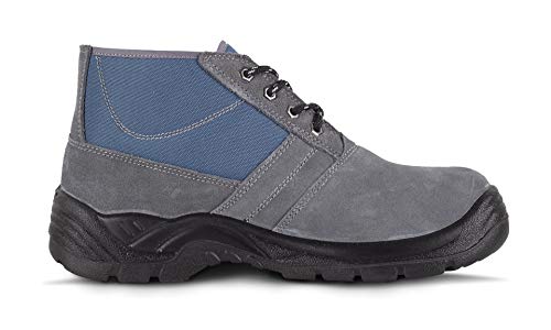 Work Team Bota de Serraje y Lona con Cordones. Tipo chiruca. Suela PU bidensidad. Puntera y Plantilla de Acero Hombre Gris 47