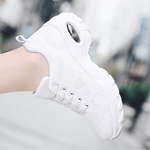 WOWEI Zapatillas Deportivas de Mujer Ligero Respirable Running Sneakers Mesh Plataforma Mocasines Zapatos de Cuña,Blanco,42 EU