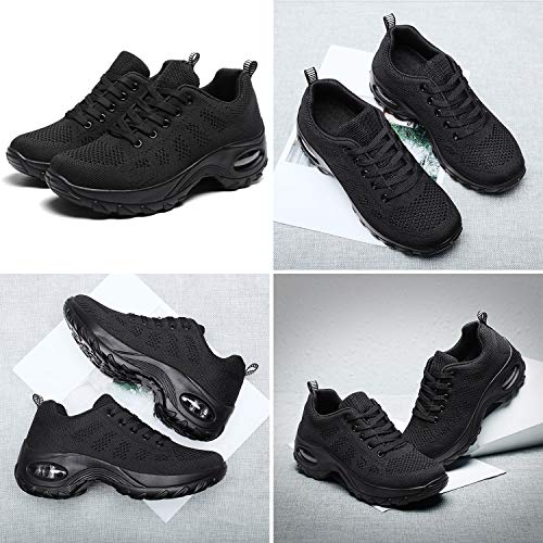 WOWEI Zapatillas Deportivas de Mujer Ligero Respirable Running Sneakers Mesh Plataforma Mocasines Zapatos de Cuña,Negro,35 EU