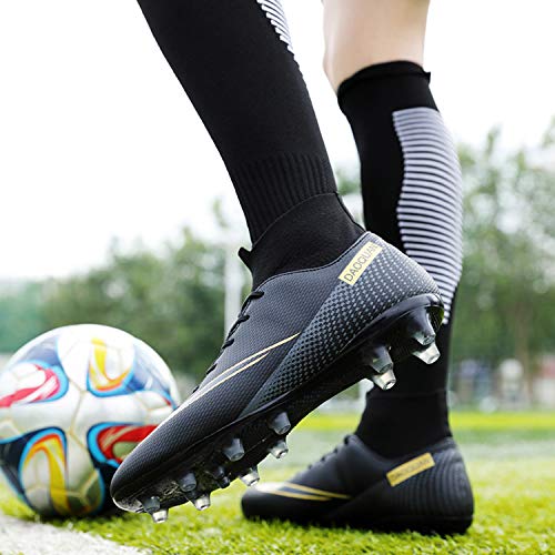 WOWEI Zapatos de Fútbol Hombre Spike Aire Libre Profesionales Atletismo Training Botas de Fútbol Zapatillas de Deporte,T2150 Negro,43 EU