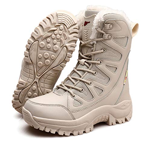 Wygwlg Botas Militares de Invierno para Hombre, Botas Altas de Cuero Nieve, Botas Impermeables para el Desierto, Botas de Terciopelo cálidas de algodón de Talla Grande, Sand Color-37