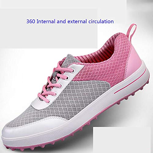 XIANGYANG Zapatos de Golf para Mujer, Clavos de fijación Zapatos de Golf para Damas Zapatos de Entrenamiento de Senderismo Antideslizantes Resistentes al Desgaste,Rosado,36