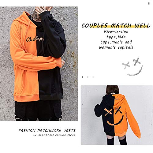 XIAOYAO Hombre Sudadera con Capucha Deportiva Manga Larga Hoodie Casual Camisa de Entrenamiento (XXL, Naranja Negro)