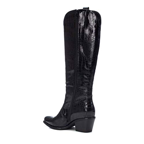 XTI - Bota Plana de Mujer campera - Cierre con Cremallera - Negro - 39 EU