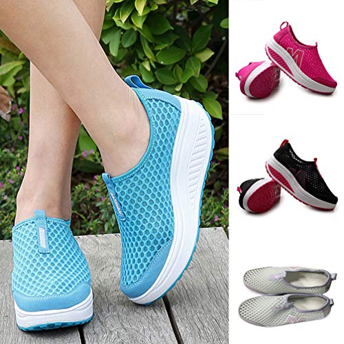 XXXZZL Zapatillas para Mujer Moda Zapatos De Balanceo Slip-On Malla Zapatillas Deportivas Transpirable Ligero Casual Zapato Al Aire Libre Zapatillas De Running,03,38