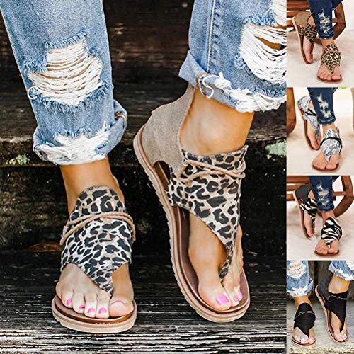 Yesgirl Mujer Sandalias Planas Casual Leopardo Zapatos De Verano Sandalias Mujeres Peep Toe Encaje Up Impresión Clip Toe con Cremallera Planas Playa Sandalias Serpiente 37 EU