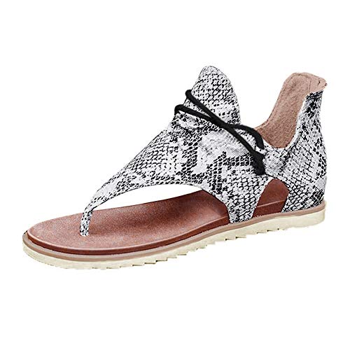 Yesgirl Mujer Sandalias Planas Casual Leopardo Zapatos De Verano Sandalias Mujeres Peep Toe Encaje Up Impresión Clip Toe con Cremallera Planas Playa Sandalias Serpiente 37 EU