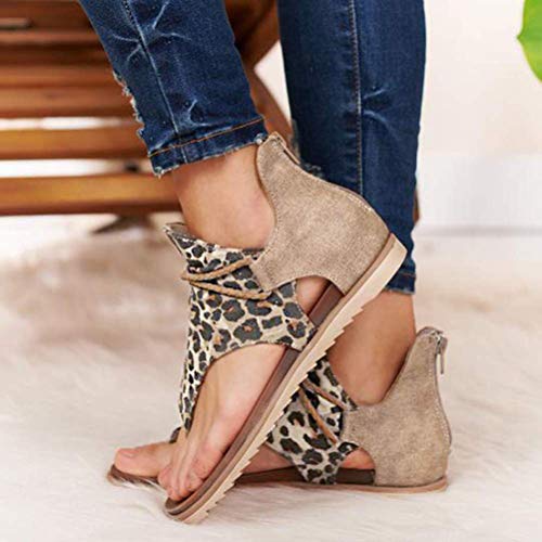 Yesgirl Mujer Sandalias Planas Casual Leopardo Zapatos De Verano Sandalias Mujeres Peep Toe Encaje Up Impresión Clip Toe con Cremallera Planas Playa Sandalias Serpiente 37 EU