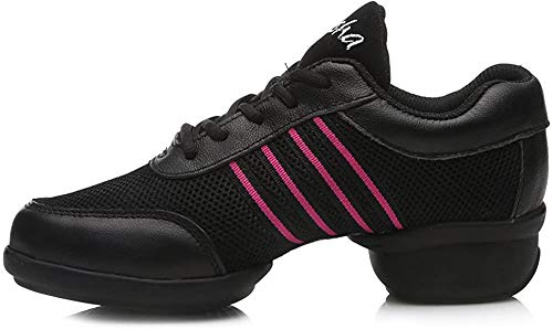 YKXLM Mujeres Danza-zapatillas de deporte Zapatos de baile Calzado de Danza/Modernos de la danza del jazz,ESA-T08,Negro+Rojo,EU35