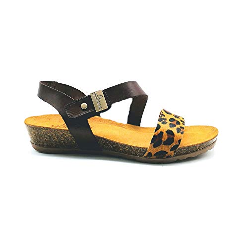 YOKONO - Sandalias cuña Leopardo - Cuero para: Mujer Color: Leopardo/VAQ./Natural/Marron Talla: 37