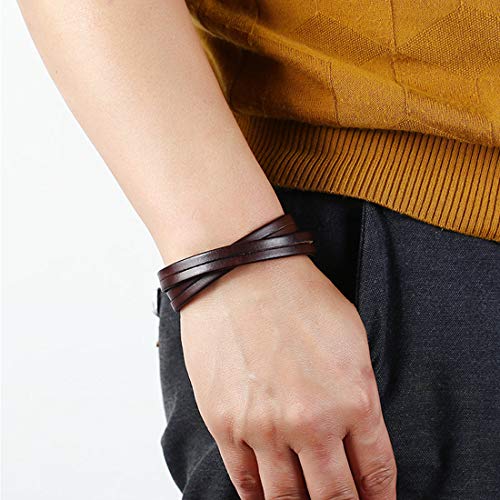 Yolistar Pulsera Hombre y mujer de Cuero Premium para en Negro y Marrón, Pulsera Cuero Trenzado Hombre Ajustable, 2 piezas Cuero de vaca real Estilo punk simple