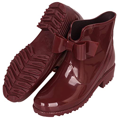 YOOEEN Botas de Agua Mujer Cortas Botas de Goma Antideslizante Botines de Lluvia Impermeables Zapatos de Jardín Elegante Calzado de Trabajo con Lindo Bowknot Talla 36-44