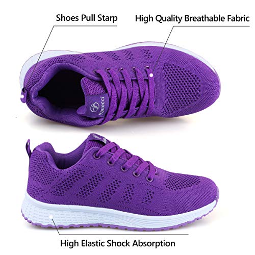 Youecci Zapatillas de Deportivos de Running para Mujer Deportivo de Exterior Interior Gimnasia Ligero Sneakers Fitness Atlético Caminar Zapatos Transpirable Morado 40 EU