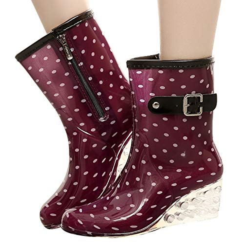 YWLINK Botas De Lluvia Mujer Hunter Zapatos CuñA Botas De Lluvia Hebilla con Cremallera Lateral Transparentes Zapatos De Goma Moda Casual Antideslizante Botas Nieve PVC TamañO Grande(Púrpura,40EU)