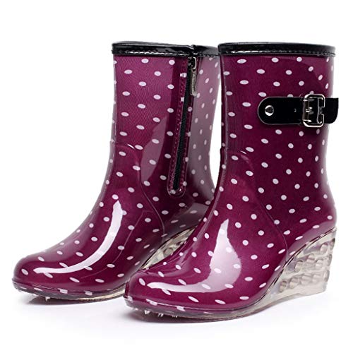 YWLINK Botas De Lluvia Mujer Hunter Zapatos CuñA Botas De Lluvia Hebilla con Cremallera Lateral Transparentes Zapatos De Goma Moda Casual Antideslizante Botas Nieve PVC TamañO Grande(Púrpura,40EU)