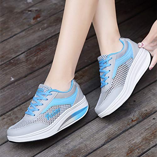 YWLINK Zapatillas De Deporte Transpirables De Malla Moda para Mujer Zapatos Ocasionales Zapatillas Estudiantes Fondo Grueso Fiesta De CumpleañOs Corriendo Ciclismo Antideslizante Regalo(Azul,39EU)