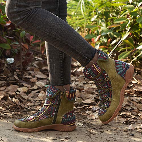 Yying Botas de Nieve para Mujer Botines Cortos Impermeables Zapatos Piel sintética Forrada Botas cálidas de Invierno Botas con Cordones Tacón Plano al Aire Libre Botas cómodas