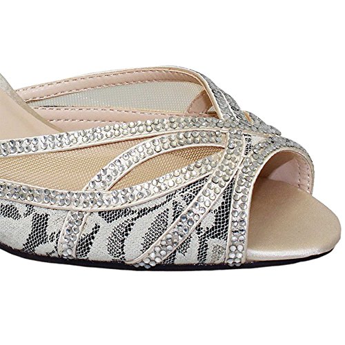 ZAFIRO BOUTIQUE FLR358 ZARA Malla Para Dama Diamante Peep Toe Sin Cordones Bajos Zapatos De Salón Con Tacón - Beige, 39