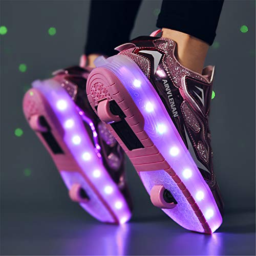 Zapatillas con Ruedas para Niñas y Niño LED Luces Zapatos con Ruedas 7 Colores USB Carga Luminosas Patines Calzado Deportivo al Aire Libre Gimnasia Zapatos de Skateboarding para Niños