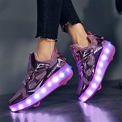 Zapatillas con Ruedas para Niñas y Niño LED Luces Zapatos con Ruedas 7 Colores USB Carga Luminosas Patines Calzado Deportivo al Aire Libre Gimnasia Zapatos de Skateboarding para Niños