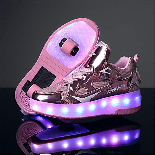 Zapatillas con Ruedas para Niñas y Niño LED Luces Zapatos con Ruedas 7 Colores USB Carga Luminosas Patines Calzado Deportivo al Aire Libre Gimnasia Zapatos de Skateboarding para Niños