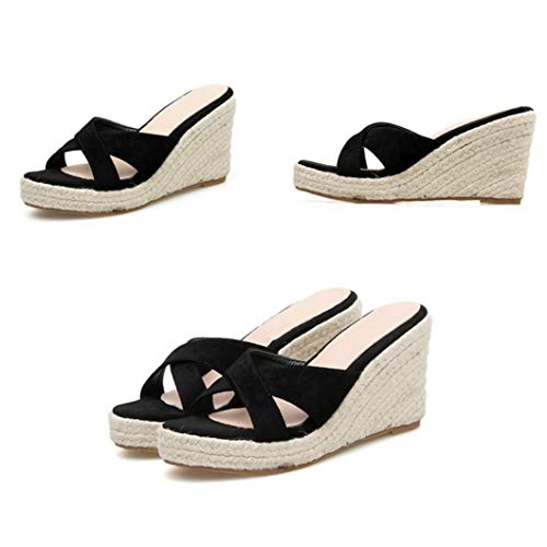 Zapatillas De Cuña para Mujer Plataforma De Verano Tacón Medio Peep-Toe Calzado con Espalda Abierta Casual Vacation Beach Ladies Slip-On Sandals