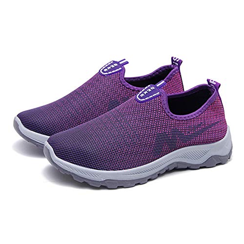 Zapatillas de Deporte para Mujer, Ligeras, Antideslizantes, Elegantes, Resistentes al Desgaste para Mayores, Zapatos Casuales, Zapatillas de Deporte Transpirables de Colores Mezclados y sin Cordones