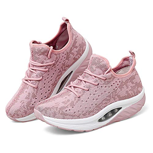 Zapatillas De Deporte para Mujer,Zapatos Cuña Malla Sneaker Plataforma Calzado Deportivo de Exterio,Rosa EU 38