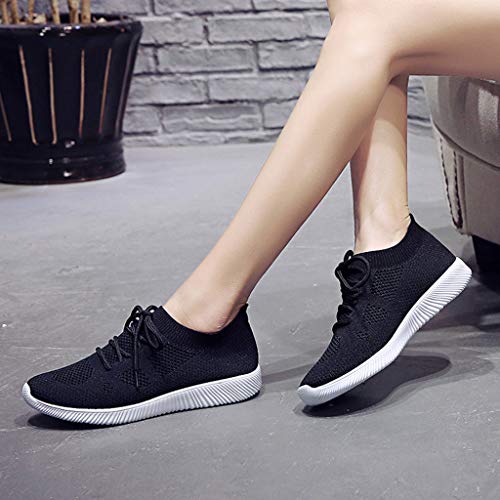 Zapatillas de Deportivos de Mujer - Encaje Casual Running Mosca Tejida de Malla Transpirable Zapatillas de Fondo Suave Gimnasia Ligero Zapatos Sneakers Baohooya (36 EU, Negro)