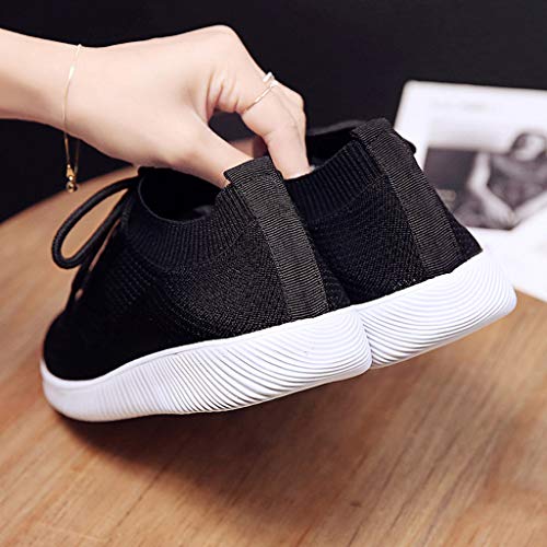 Zapatillas de Deportivos de Mujer - Encaje Casual Running Mosca Tejida de Malla Transpirable Zapatillas de Fondo Suave Gimnasia Ligero Zapatos Sneakers Baohooya (36 EU, Negro)