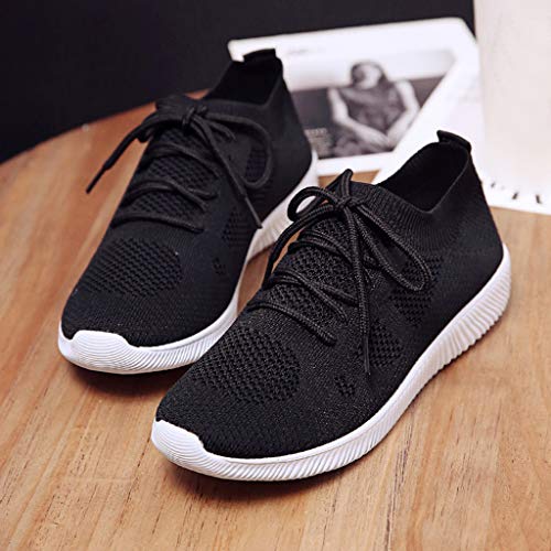 Zapatillas de Deportivos de Mujer - Encaje Casual Running Mosca Tejida de Malla Transpirable Zapatillas de Fondo Suave Gimnasia Ligero Zapatos Sneakers Baohooya (36 EU, Negro)