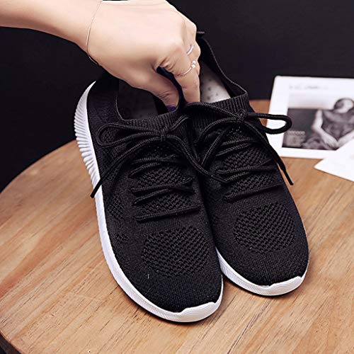 Zapatillas de Deportivos de Mujer - Encaje Casual Running Mosca Tejida de Malla Transpirable Zapatillas de Fondo Suave Gimnasia Ligero Zapatos Sneakers Baohooya (36 EU, Negro)