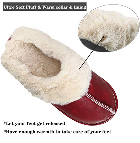 Zapatillas de Estar por casa para Mujer Impermeables de PU Pantuflas Térmicos de Invierno Suave Algodón Casa Zapatos Cómodo Y Antideslizante