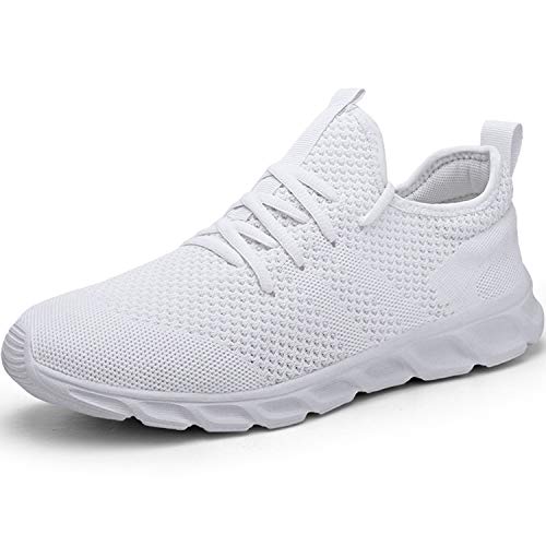 Zapatillas de Running para Hombre Casual Tenis Asfalto Zapatos Deporte Fitness Gym Correr Gimnasio Deportives Transpirables Seguridad Atlético Trekking Bambas Plataform Sneakers Blanco 44 EU