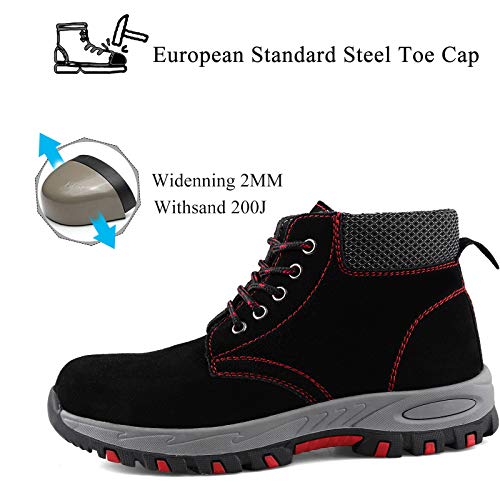 Zapatillas de Seguridad Hombre Trabajo Botas de Seguridad Mujer Zapatos con Punta de Acero Ligeras Comodas Industriales, A201 Negro 42