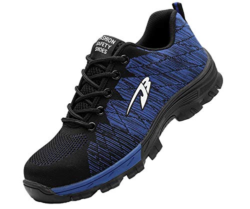 Zapatillas de Seguridad Hombre Zapatos de Mujer Antideslizante Transpirable Zapatos de Trabajo Calzado de Trabajo Ultra Liviano Suave y Cómodo Deportes Unisex, A Azul, 39 EU